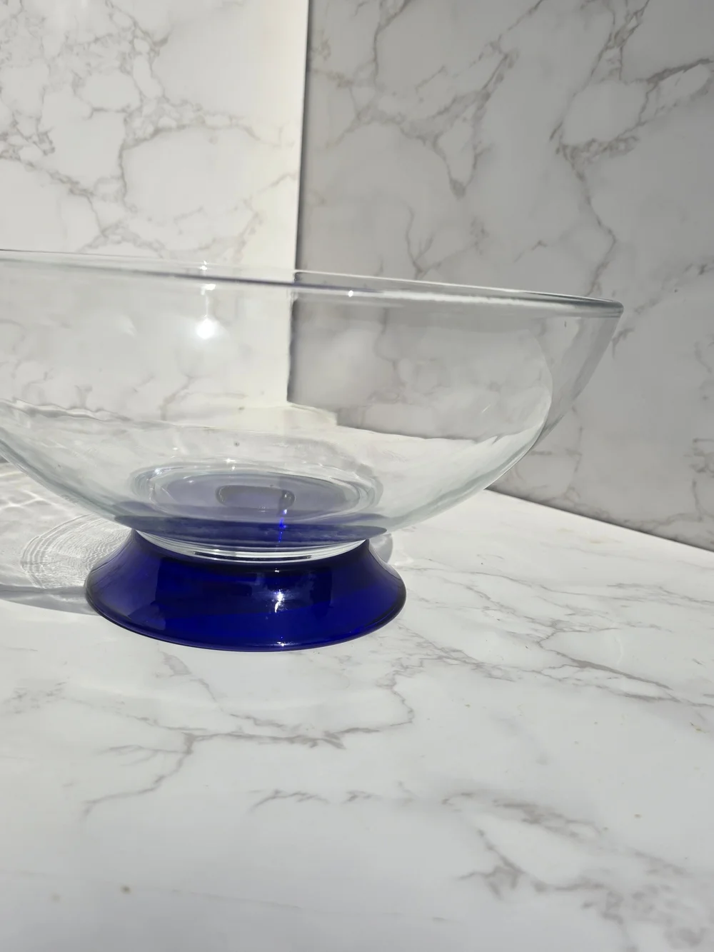 Clear Glass Bowl with Cobalt Blue Pedestal Base